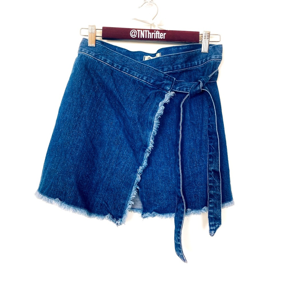 Madewell Womens Raw Hem Mini Wrap Cute Skirt Blue Denim Cardiff Wash Size 00 90s